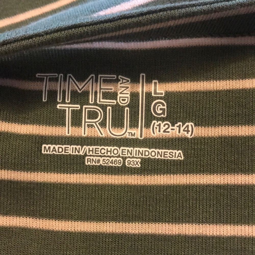 Time and Tru Sage Green Striped Long Sleeve Tee Lg - Picture 5 of 7